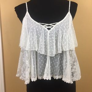 Free People Sheer Lace Strappy White Cami XS TP